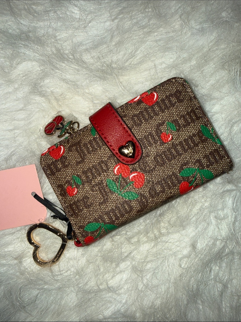 Juicy Couture Brown Cherry Print Wallet with Gold Accents